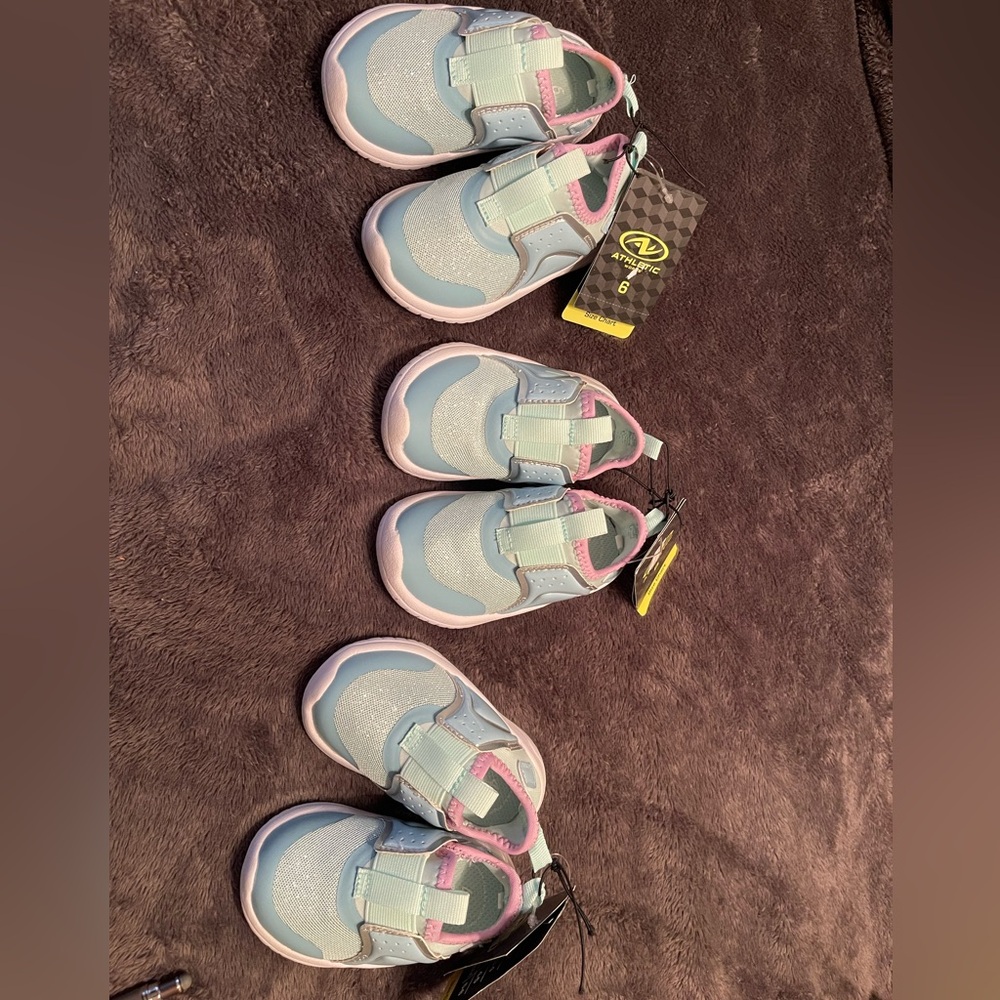 NWT Athletic shoes slipon blue-ish/green mint-pink sparkly available in sz 4-5-6